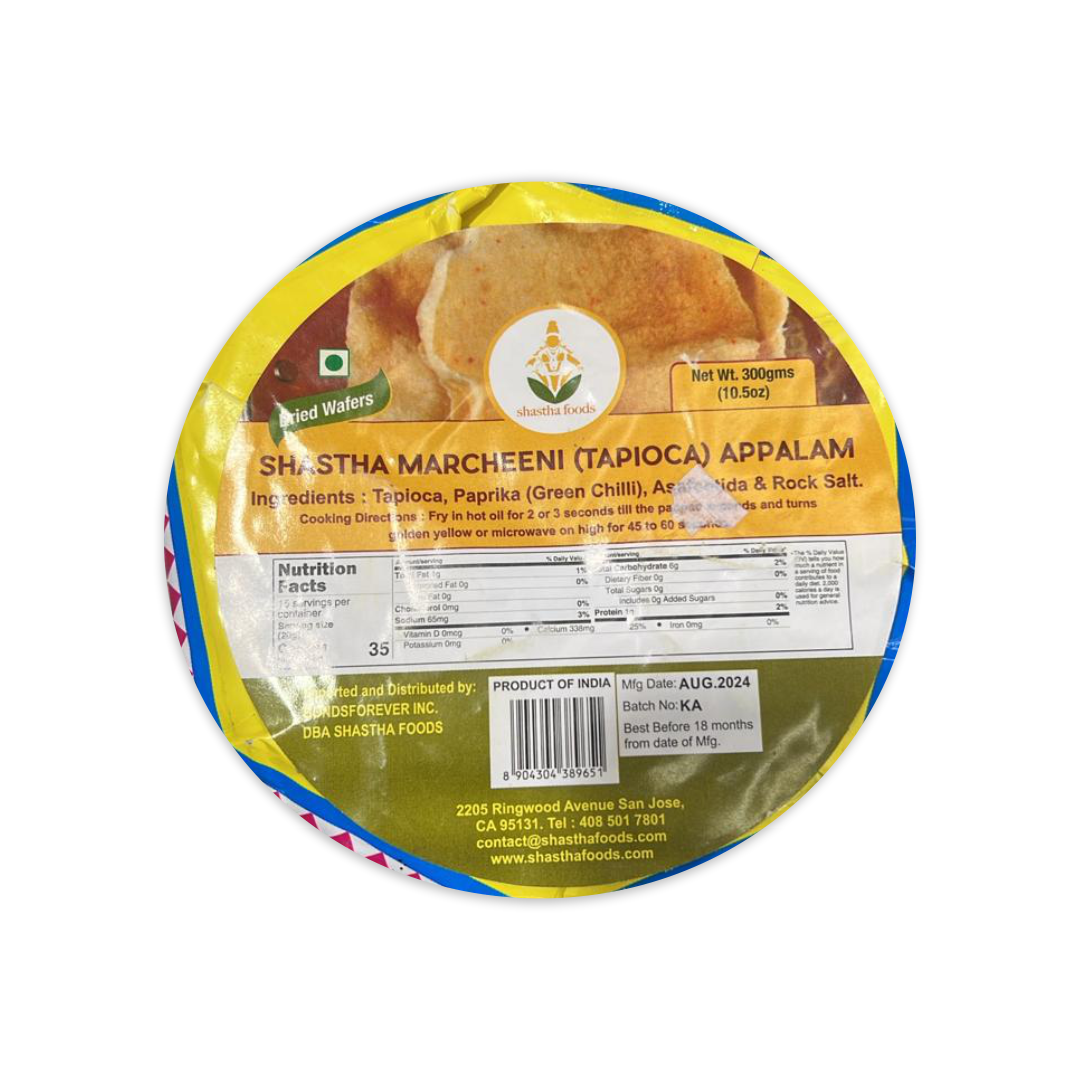 SHASTHA FOODS SHASTHA MARCHEENI (TAPLOCA) APPALAM