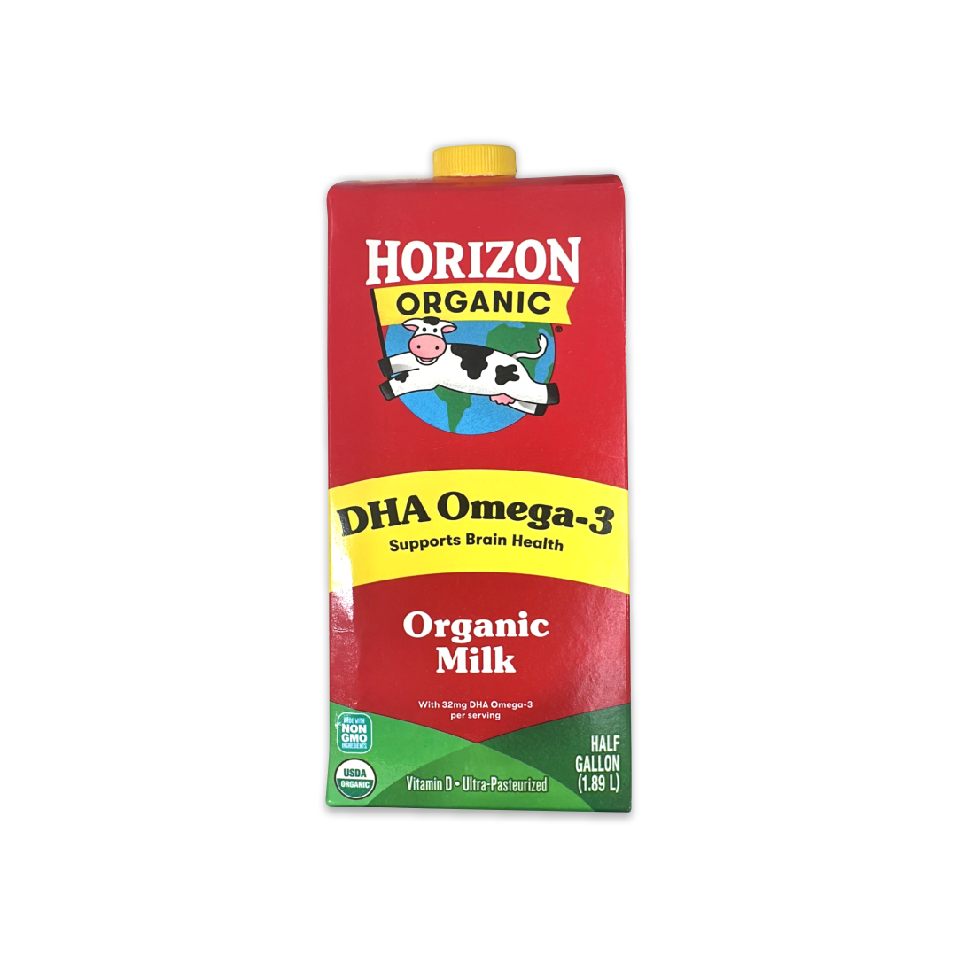 HORIZON ORGANIC MILK DHA OMEGA-3 SUPPORTS BRAIN HEALTH HALF GALLON
