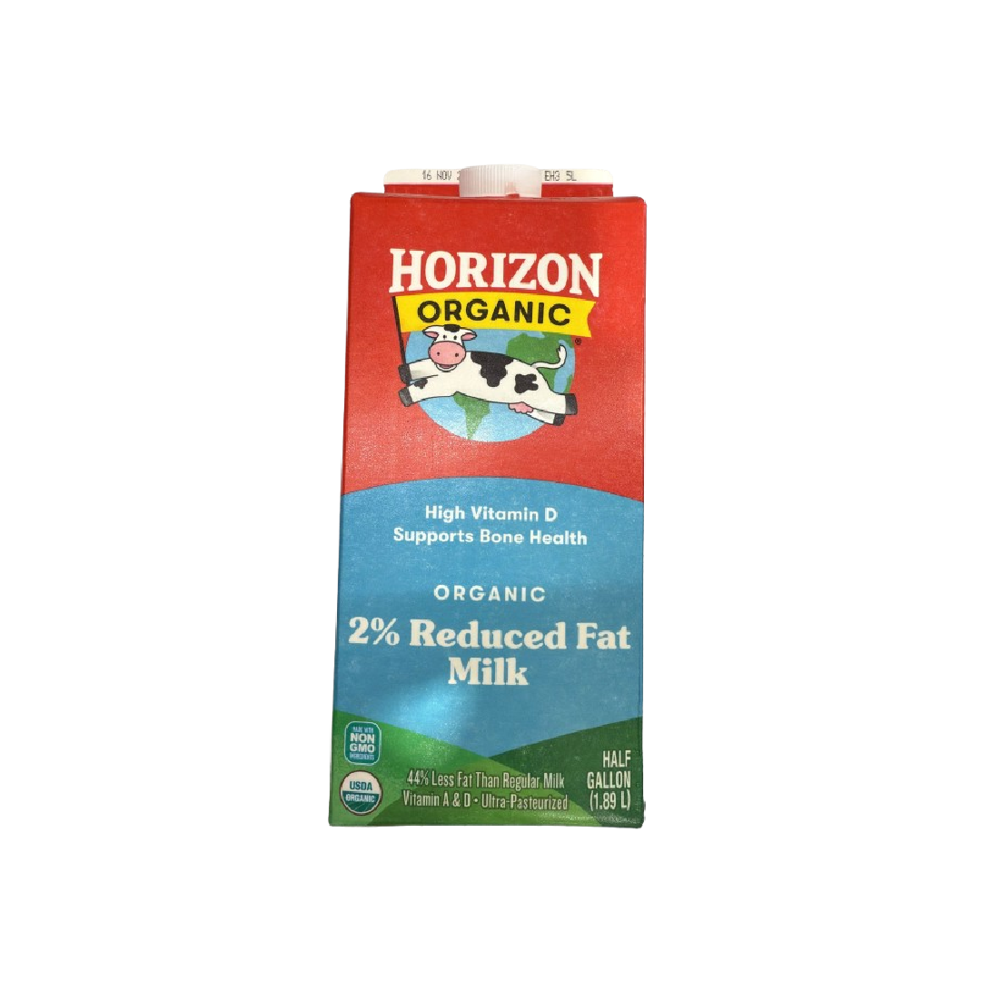 HORIZON ORGANIC MILK HIGH VITAMIN D SUPPORTS BONE HEALTH 2% REDUCED FAT MILK HALF GALLON