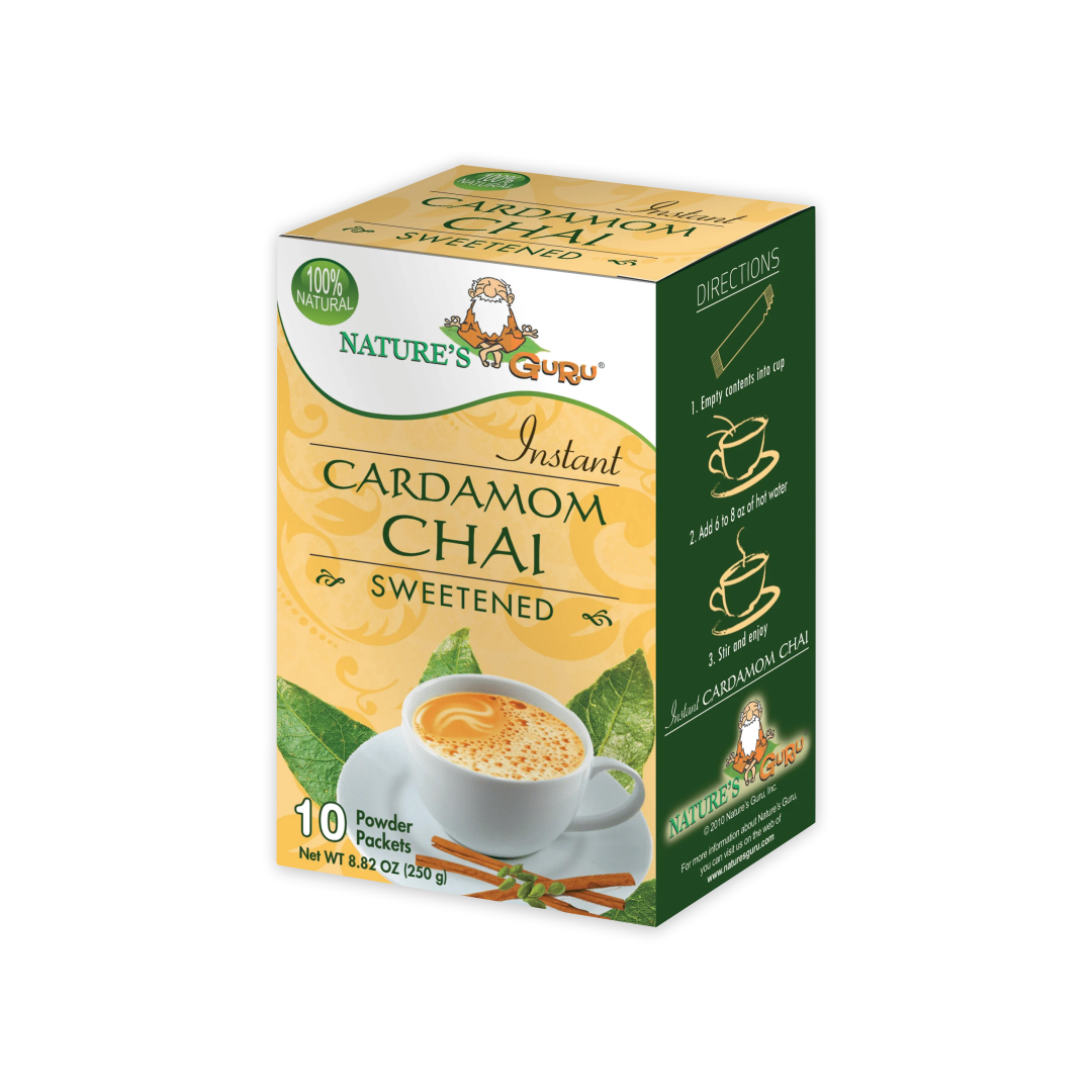 NATURE'S GURU INSTANT CARDAMOM CHAI SWEETENED ( 10 POWDER PACKETS )