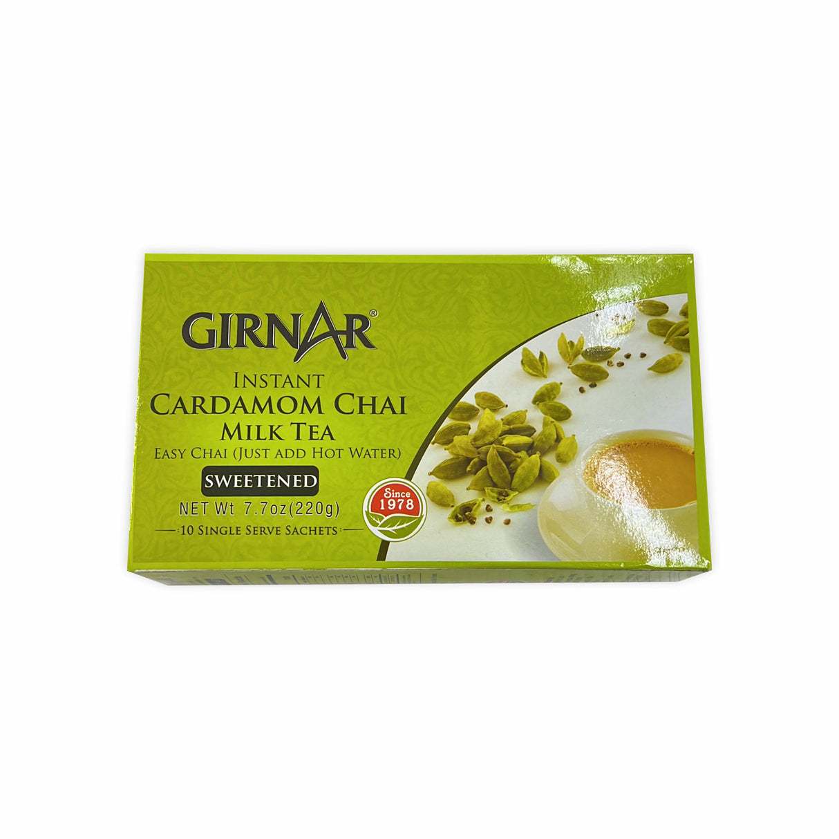 GIRNAR INSTANT CARDAMOM CHAI MILK TEA SWEETENED 220GM 10 SACHETS