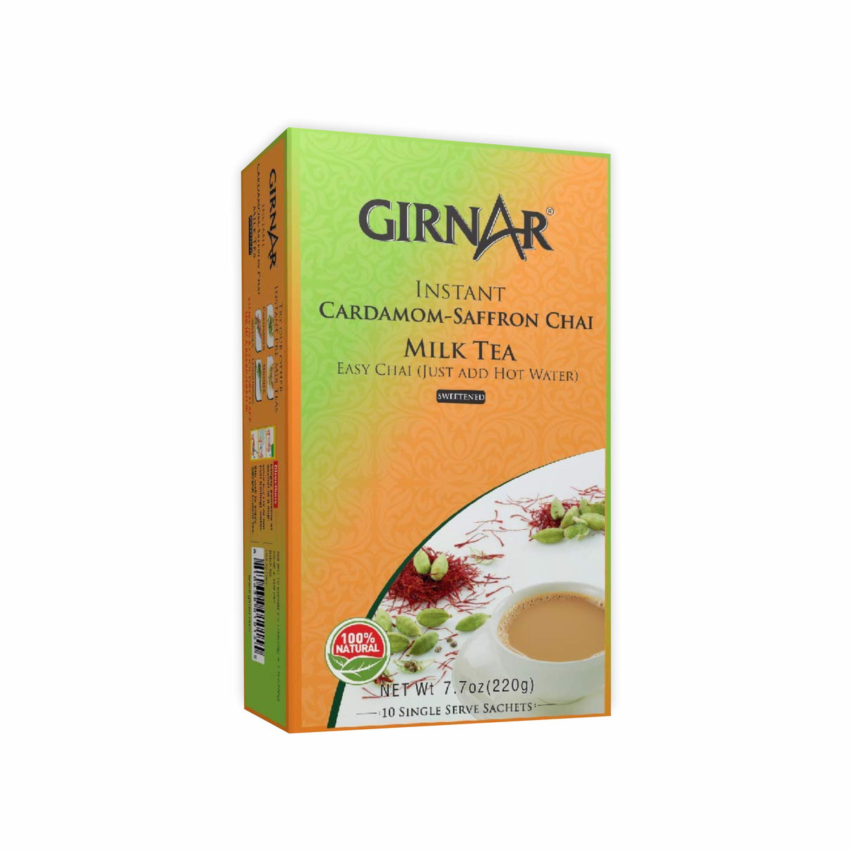 GIRNAR INSTANT CARDAMON-SAFFRON CHAI MILK TEA SWEETENED 10 SACHETS