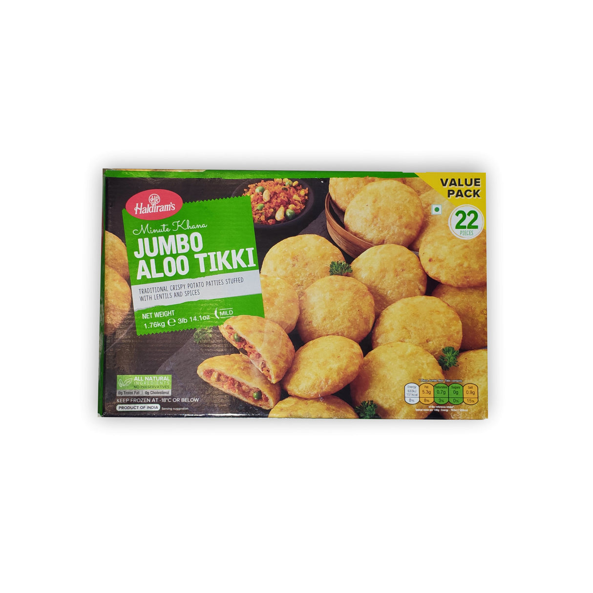 HALDIRAM'S MINUTE KHANA JUMBO ALOO TIKKI 22 PIECES