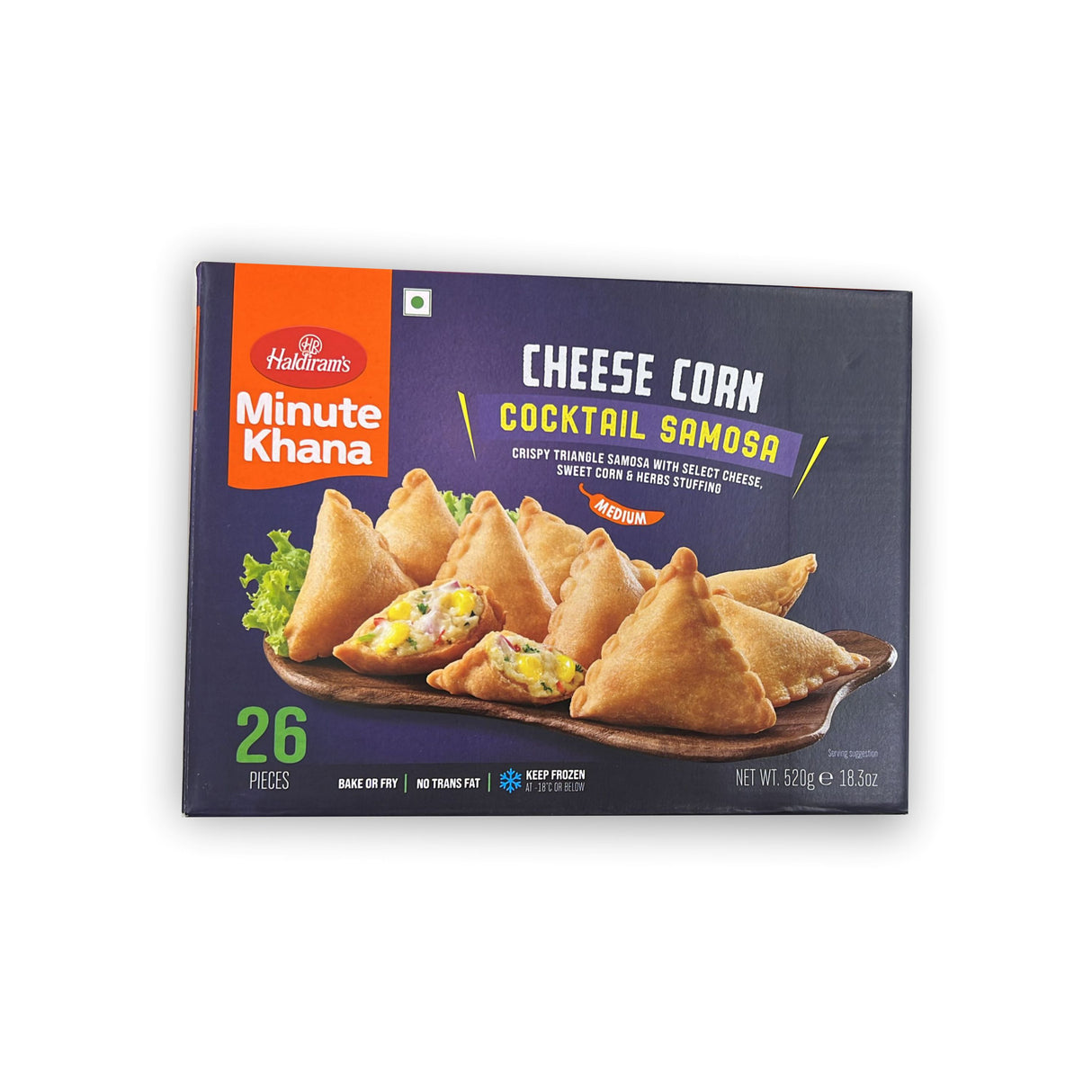 HALDIRAMS MINUTE KHANA CHEESE CORN COCKTAIL SAMOSA 26PCS