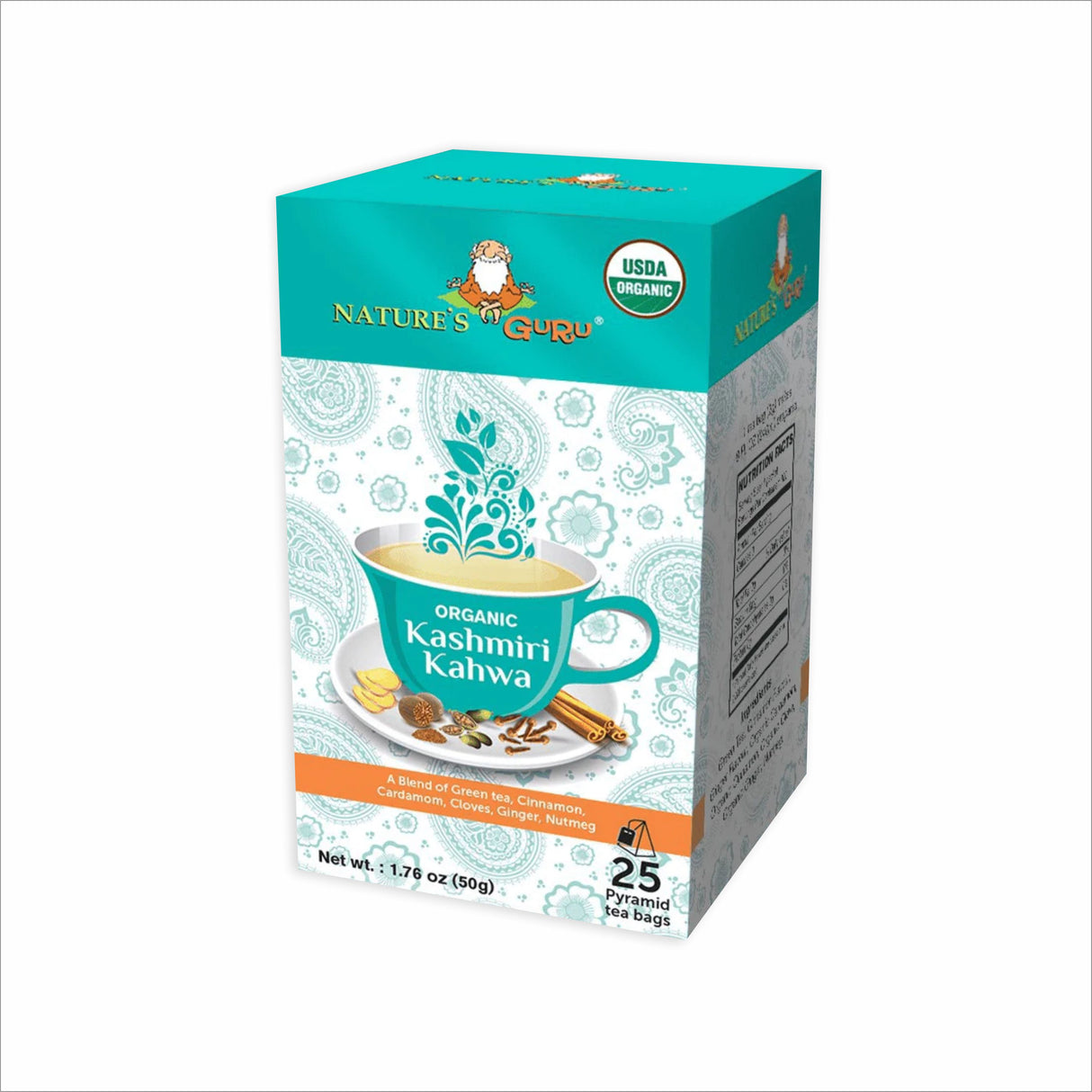 NATURE'S GURU ORGANIC KASHMIRI KAHWA 25 TEA BAGS