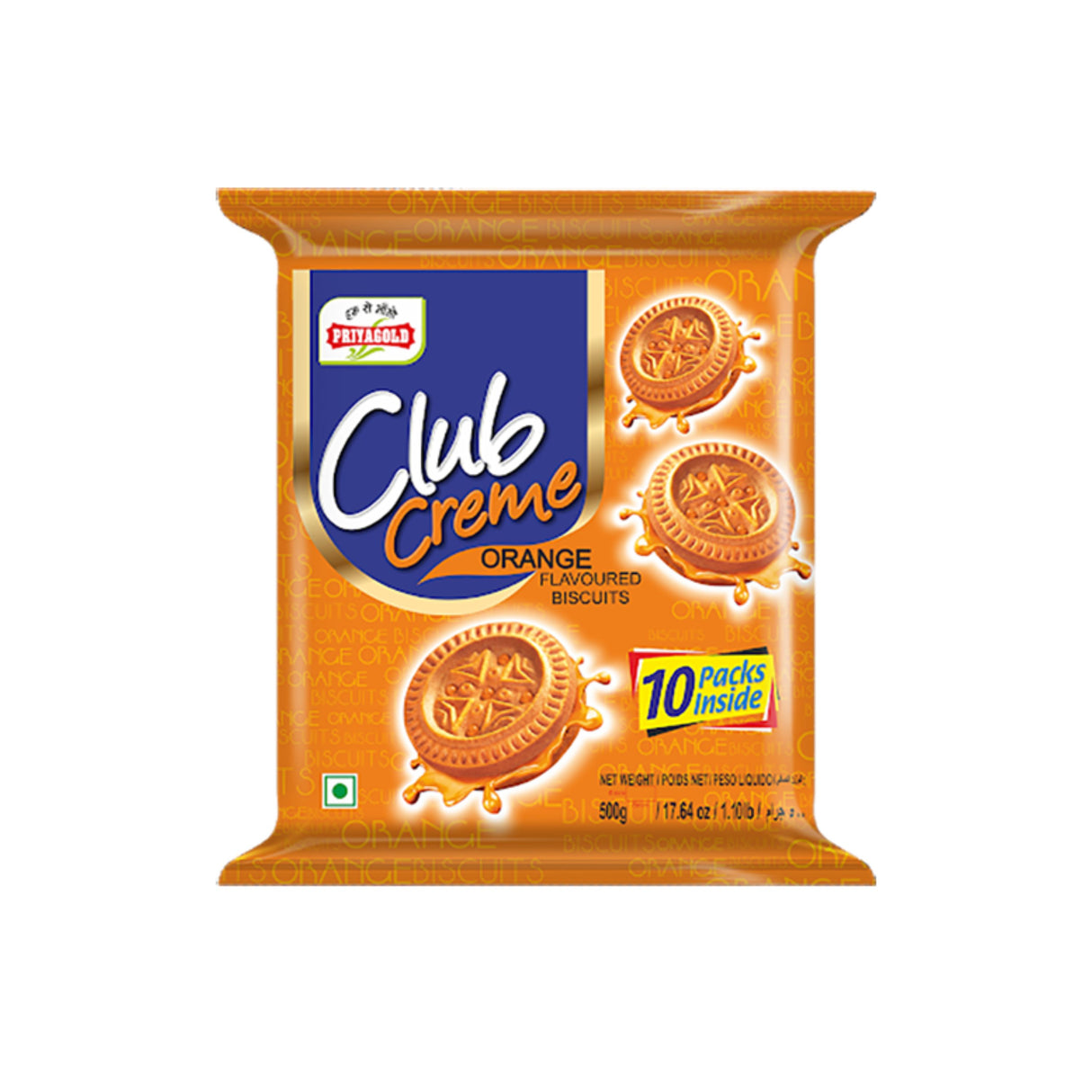 PRIYAGOLD CLUB CREME ORANGE FLAVOUR BISCUIT PACK OF 10