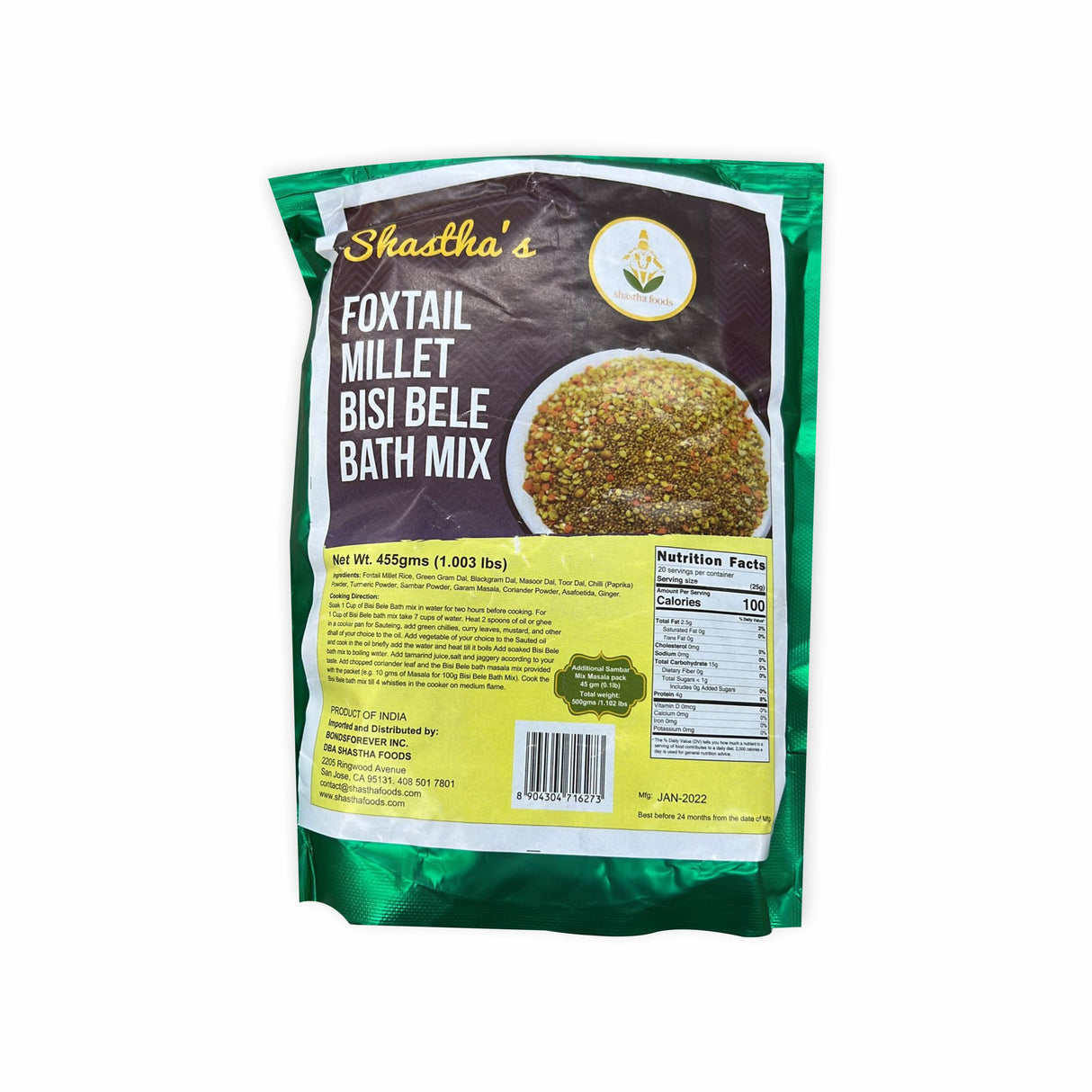 SHASTHA'S FOXTAIL MILLET BISI BELLE BATH MIX